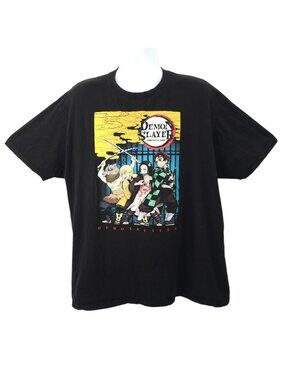 Demon Slayer Kimetsu No Yaiba Graphic T-Shirt Size 2XL Black Anime Group Shirt